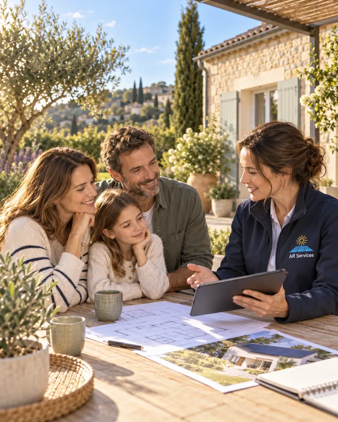 Conseillère AR SERVICES accompagnant une famille dans son projet énergétique
